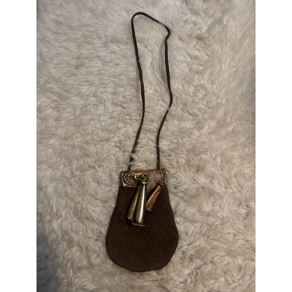 Vintage Carvalhus Brutalist Purse Handbag Leather, Metal and Stone Brazil